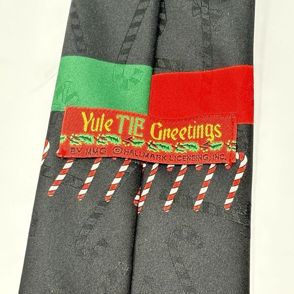 Hallmark Men's Yule Tie Greetings Christmas Neck Tie Black Candy Cane Santa Tree - Picture 4 of 9